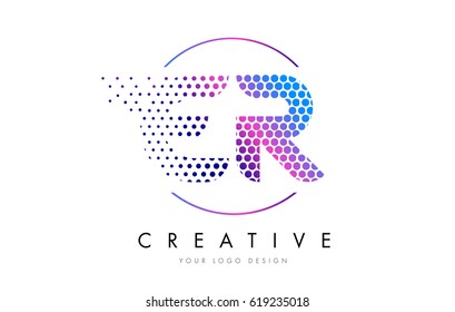 ER E R Pink Magenta Dotted Bubble Letter Logo Design. Dots Lettering Vector Illustration