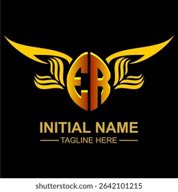 ER Golden Wing Emblem Logo with elegant gold wings, sleek and modern design. Ideal for branding, creative projects, luxury businesses, or artistic ventures.