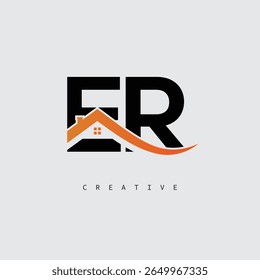 Logotipo da carta da casa ER - Monograma criativo do imóvel com forma do telhado e ícone da casa para a propriedade, arquitetura e identidade de marca moderna