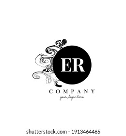 Diseño del logotipo de la letra inicial de ER con vectores de textura de nubes de tinta que fluyen.