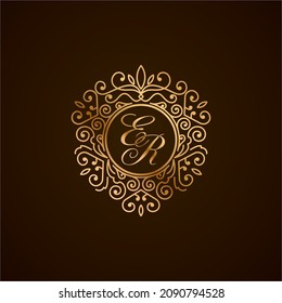 ER initial letter luxury monogram logo, elegant ornamen jewelry, emblem of love shape heart