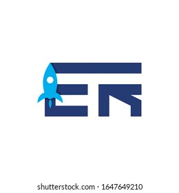 ER initial letter with rocket design logo, elements, icons, symbols, abstract, shapes. Creative inspiration idea with flat style for business company, template collection, marketing promotions.