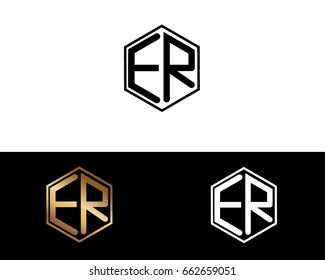 ER initial letters linked with hexagon shape logo


