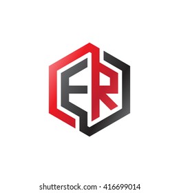 ER initial letters loop linked hexagon logo black red