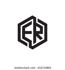 ER initial letters loop linked hexagon monogram logo