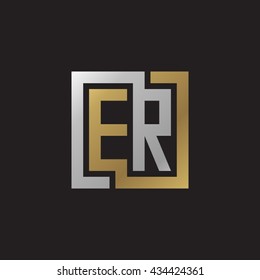 ER initial letters looping linked square elegant logo golden silver black background