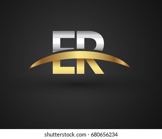 ER initial logo company name colored gold and silver swoosh design. vector logo for business and company identity.
