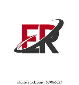 ER initial logo company name colored red and black swoosh design, isolated on white background. vector logo for business and company identity.