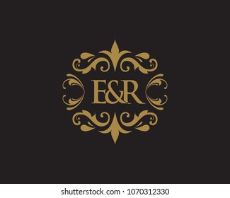E&R Initial logo. Ornament ampersand monogram golden logo
