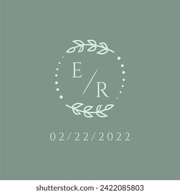 ER initial modern monogram wedding with creative circle line