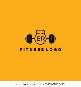 ER initial monogram for fitnes or gym logo with creative barbell design