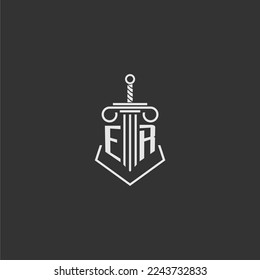 ER initial monogram law firm with sword and pillar logo design