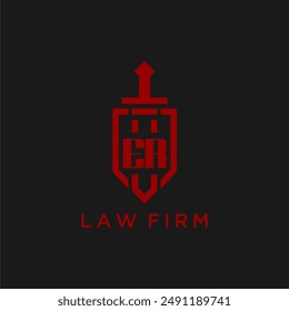 ER initial monogram for law firm with sword and shield logo image