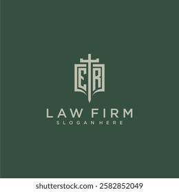 ER initial monogram for law firm with sword and shield logo image