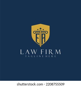 ER initial monogram lawfirm logo with pillar and shield design