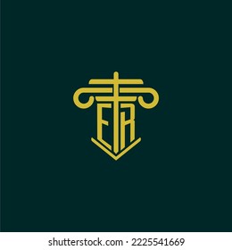 ER initial monogram logo design for law firm with pillar vector image