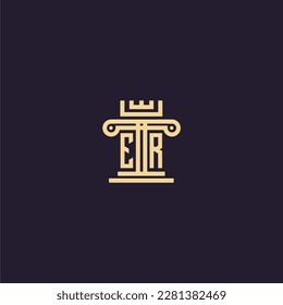 ER initial monogram logo for lawfirm with pillar  crown image design