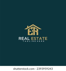 ER initial monogram logo for real estate with home shape creative design