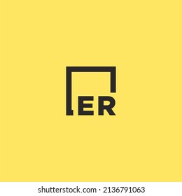 ER initial monogram logo with square style design