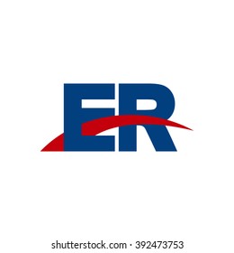 ER initial overlapping swoosh letter logo blue red