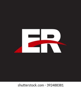 ER initial overlapping swoosh letter logo white red black background