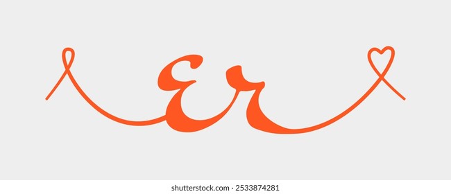 Ilustração do vetor de caligrafia do monograma do casamento inicial de ER. Letras desenhadas à mão e e r amor design de logotipo para cartaz de dia dos namorados, cartão de saudação, álbum de fotos, impressão de banner ou tatuagem.