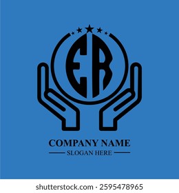 ER initials held within hands, symbolizing trust and protection. The circle represents unity, while stars highlight excellence and ambition.