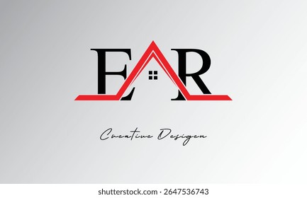 Logotipo de casa de carta ER - Monograma imobiliário criativo com ícone de telhado e forma de casa para propriedade, arquitetura e marca moderna
