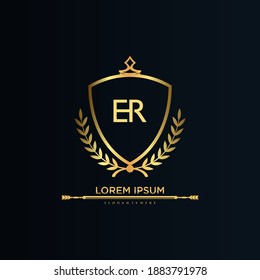 ER Letter Initial with Royal Template.elegant with crown logo vector, Creative Lettering Logo Vector Illustration.