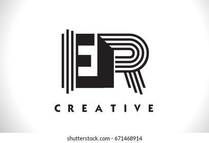 ER Letter Logo With Black Lines Design. Line Letter Symbol Vector Illustration