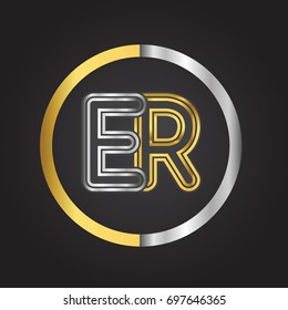 ER Letter logo in a circle. gold and silver colored. Vector design template elements for your business or company identity.