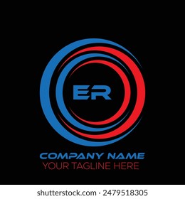 ER letter logo creative design. ER unique design. ER letter logo design on black background.