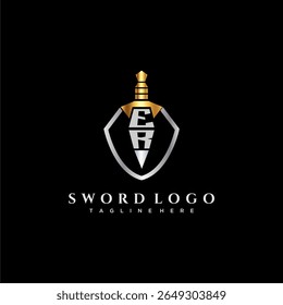 Monograma de luxo da letra ER para imagem de estilo escudo e espada