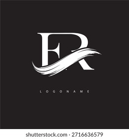 ER-Buchstabe Monogramm-Logo mit Pinselstrich für moderne Markenidentität