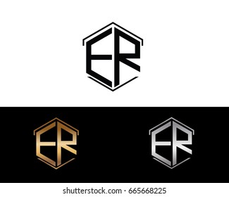 ER letters linked with hexagon shape logo