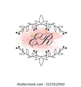 ER letters signature logo, Handwritten logo, ER, ER lettering, Letters ER, E and R logo with flower mandala, Brushstroke, floral and botanical logo, E and R alphabet