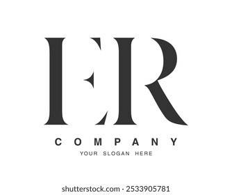 Design do logotipo ER. Estilo de fonte das letras iniciais e e r serif. Tipografia clássica do nome da empresa. Logotipo ou identidade da moda. Ilustração vetorial.