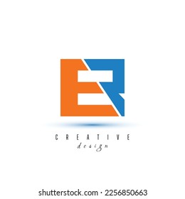ER RE logo design vector illustration. white ER logo isolated on blue background
