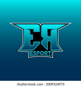 ER Logo ESport Gaming Initial with Blue Light Color design vector template