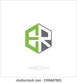 ER Logo Initial Monogram Negative Space Design Template With Green and Grey Color - Vector EPS 10