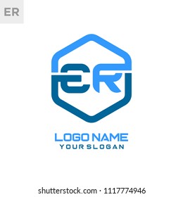 ER logo letter initial, Abstract polygonal Background Logo,