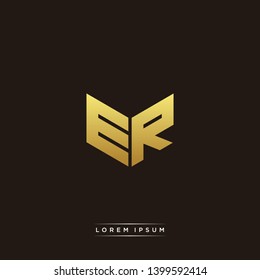 ER Logo Letter Initial Logo Designs Templete with Gold and Black Background