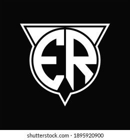 ER Logo monogram with circle shape and half triangle rounded on black background