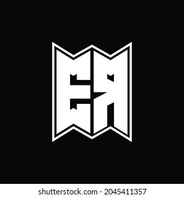 ER-Logo-Monogramm mit Design-Vorlage für Embleme auf schwarzem Hintergrund