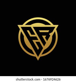 ER logo monogram with triangle shape and circle rounded style isolated on gold colors and black background design template