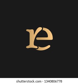 RE or ER logo vector. Initial letter logo, golden text on black background