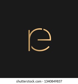 re or er logo vector. Initial letter logo, golden text on black background