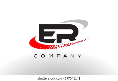 ER Modern Letter Logo Design with Creative Red Dotted Swoosh Vector 