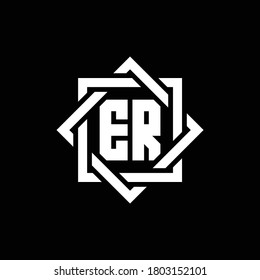 ER monogram logo with abstract square around design template