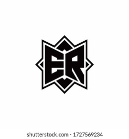 ER monogram logo with square rotate style outline design template